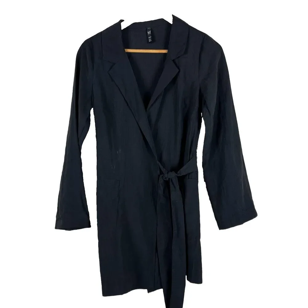 Zara TRF Black Wrap Blazer Romper Lyocell Belted Long Sleeve Size S